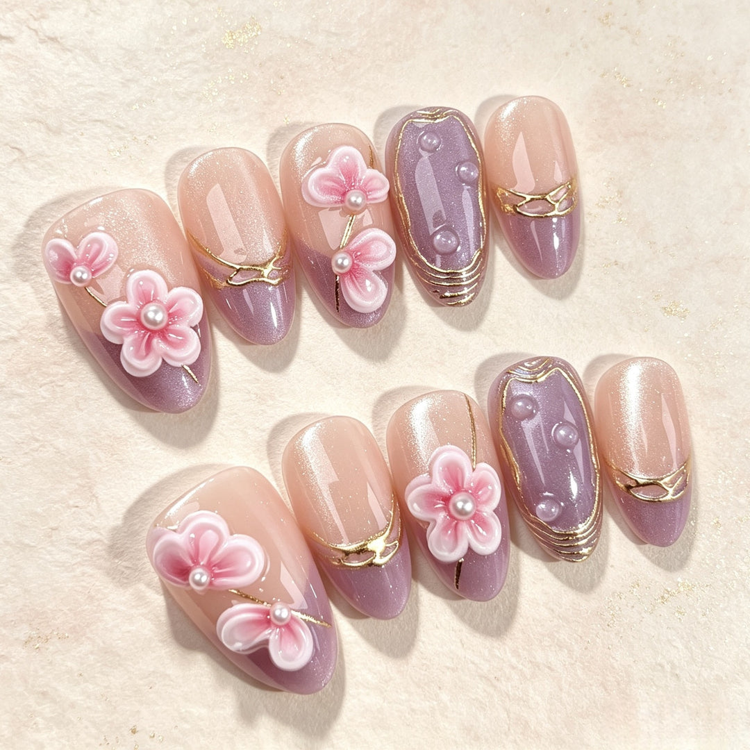 Elegantes floral-designtes Press-On Nagelset