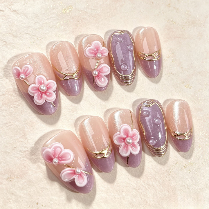 Elegantes floral-designtes Press-On Nagelset