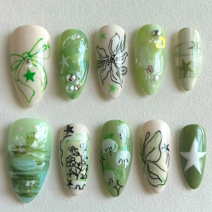 Künstlerische grüne Nagelverbesserungen Karnz