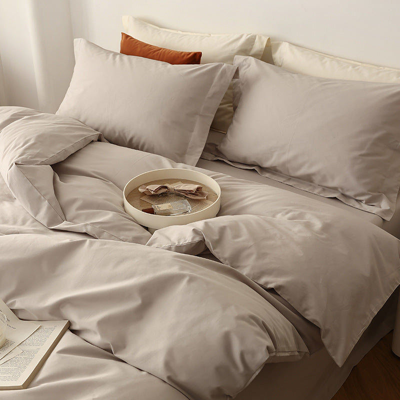 Wendbares Baumwoll-Satin-Bettbezug-Set mit Hotelverschluss und kontrastierter Kantenverarbeitung