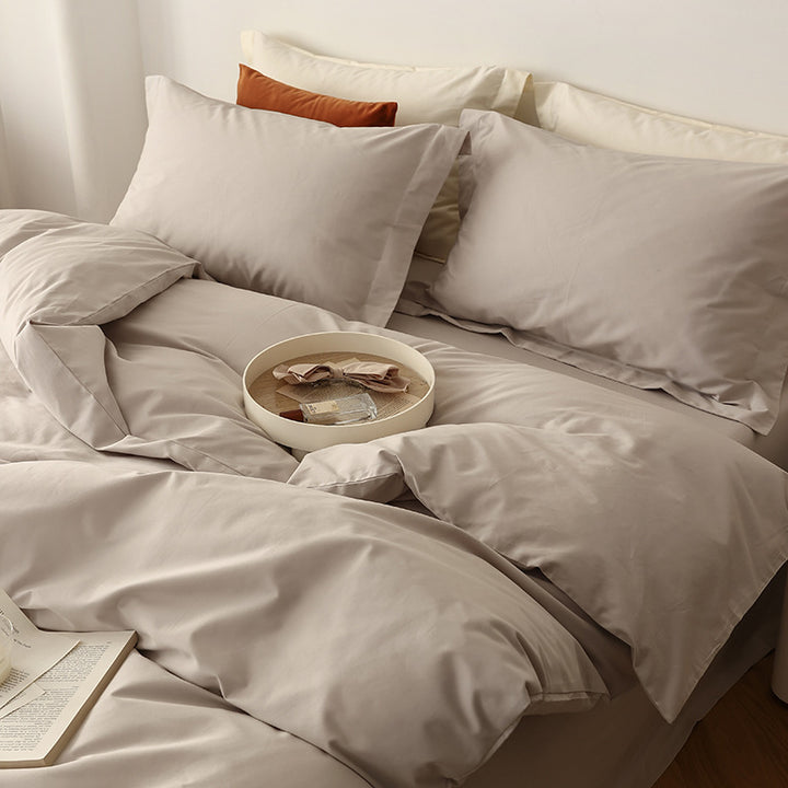 Wendbares Baumwoll-Satin-Bettbezug-Set mit Hotelverschluss und kontrastierter Kantenverarbeitung