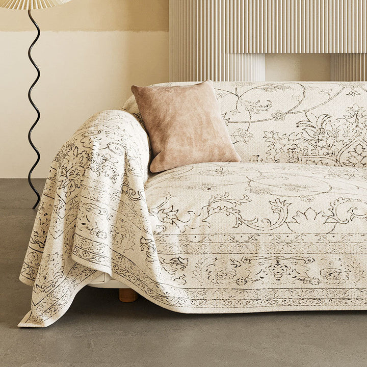 Vintage-Inspired Linen-Blend Reversible Sofa Throw Slipcover