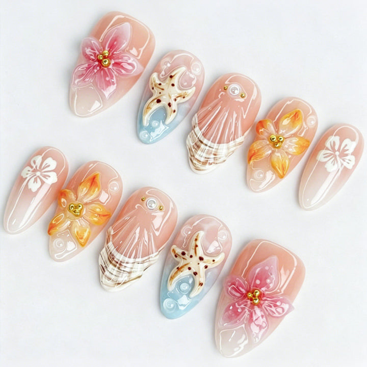 Künstlerisches floral-verziertes Press-On Nagelset Karnz