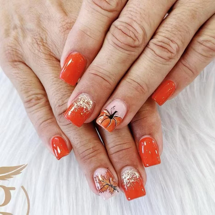 Festliche Kürbis-Themen Press-On Nagelset Karnz