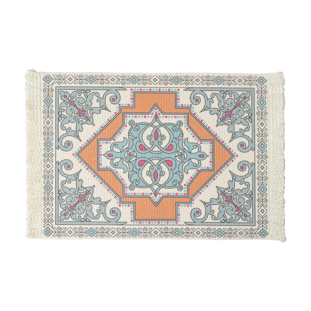 Rechteckiger Kurzflor‑Teppich im orientalischen Medaillon‑Design mit Fransen Karnz