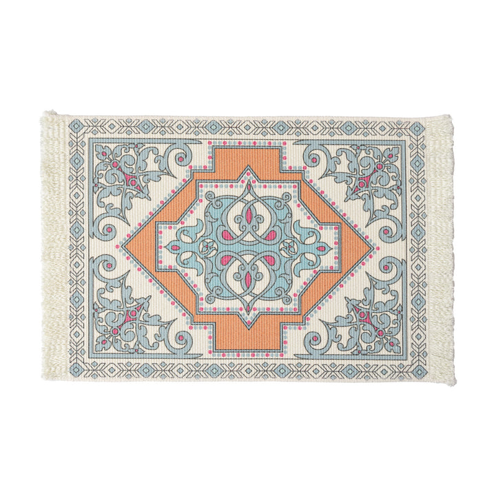 Rechteckiger Kurzflor‑Teppich im orientalischen Medaillon‑Design mit Fransen Karnz