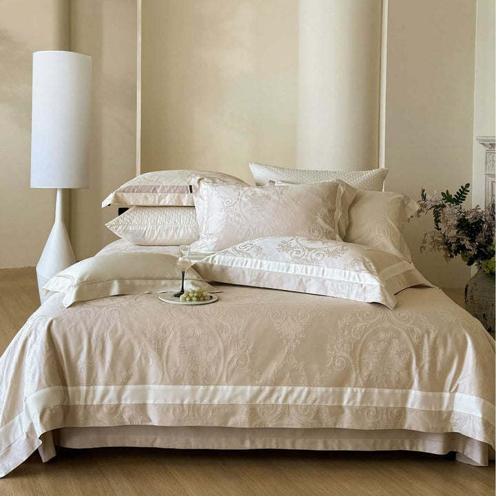 Jacquard Medaillon Damask Baumwollsatin Bettbezug Set mit Satinrand