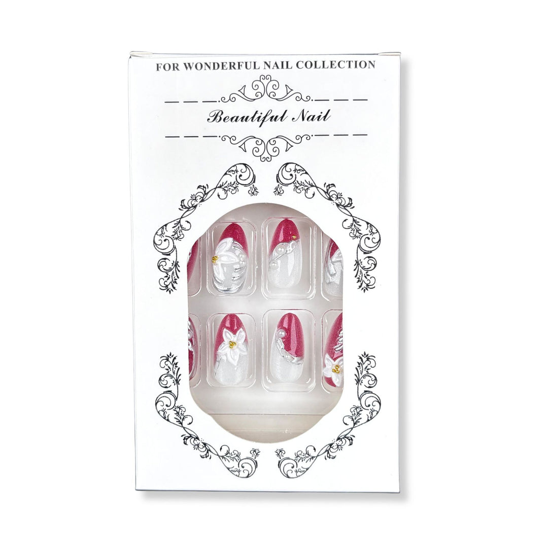 Elegantes Press-On-Nagelkunst-Set mit Bögen und floralen Akzenten