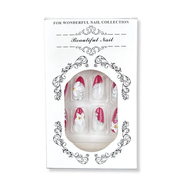 Elegantes Press-On-Nagelkunst-Set mit Bögen und floralen Akzenten