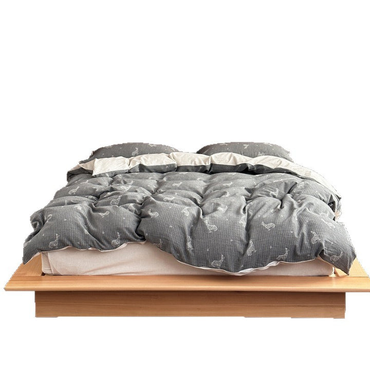 Bettbezug-Set aus leichtem Leinen-Baumwollmix mit zarter Katzenstickerei und Bindebändern