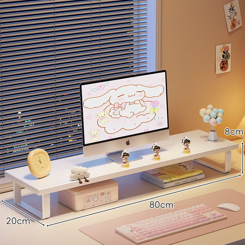 Kompakte Holz-Desktop-Monitorerhöhung mit Metallbeinen und unterer Ablagefläche