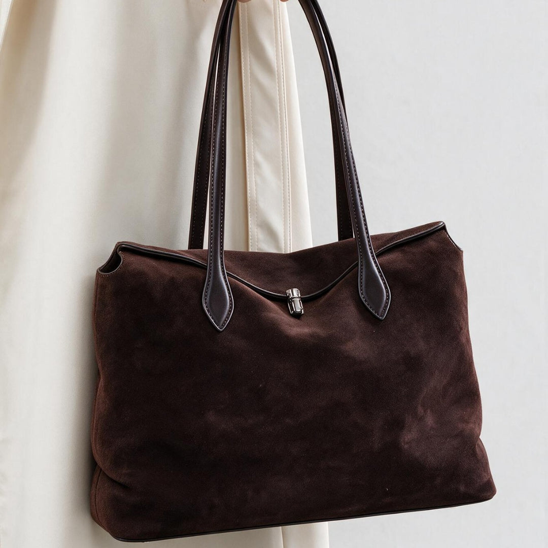 Wildleder Übersized Schlappige Tote-Tasche mit doppelten Ledergriffen