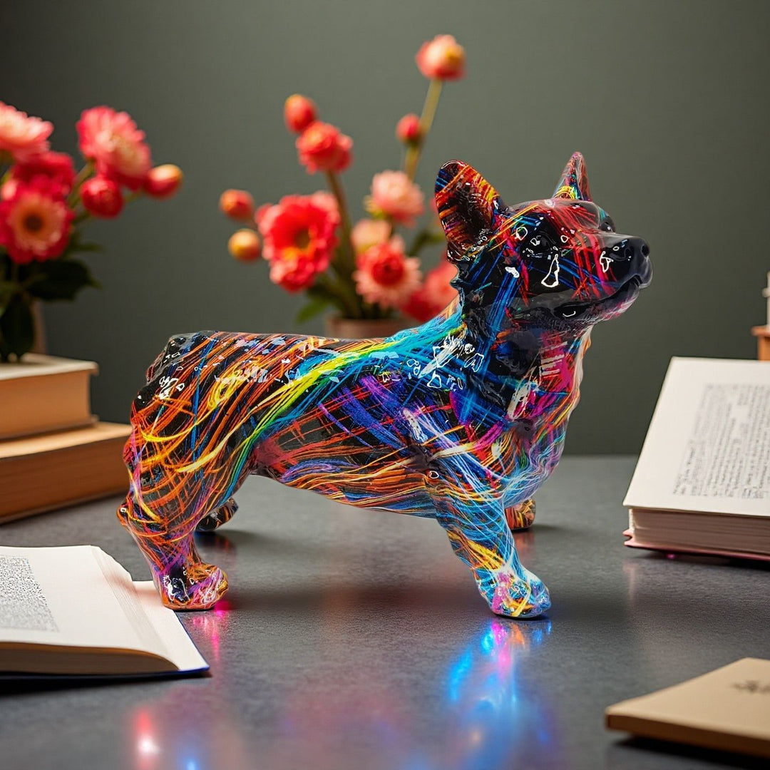 Bunte Dekofigur eines Welsh Corgis Karnz