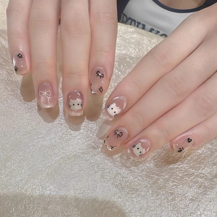 Süßes Hasen-Themen Press-On Nagelkunst Set Karnz