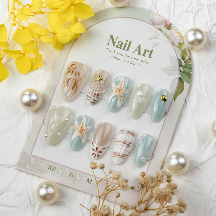 Küsteninspirierte dekorative Press-On-Nagelset