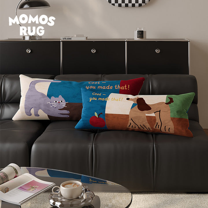 Decorative Lumbar Throw Pillow with Playful Cat Illustration and Motivational Text