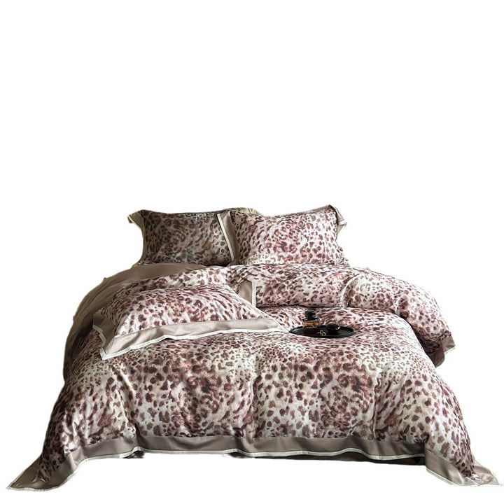 U reversibles Satinbesatz Leopardenmuster Bettwäsche Set mit Kissenbezügen