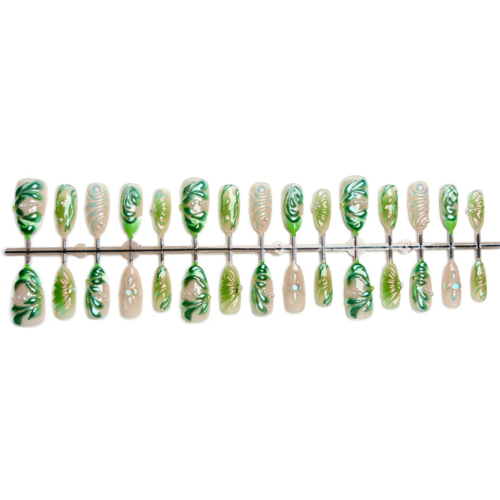 Künstlerisch Floral-Inspirierte Press-On Nagelset