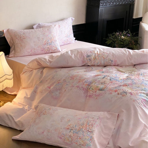 zartes Baumwollsatin-Bettwäscheset mit märchenhaftem Aquarellmotiv