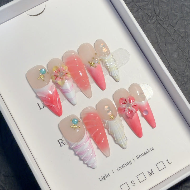 Kreatives 3D Floral Press-On Nagelkunst-Set
