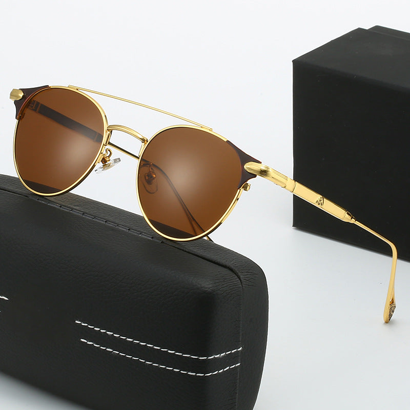 Damen runde Vintage-Sonnenbrille mit hochwertigem Metallrahmen und robustem Design Karnz