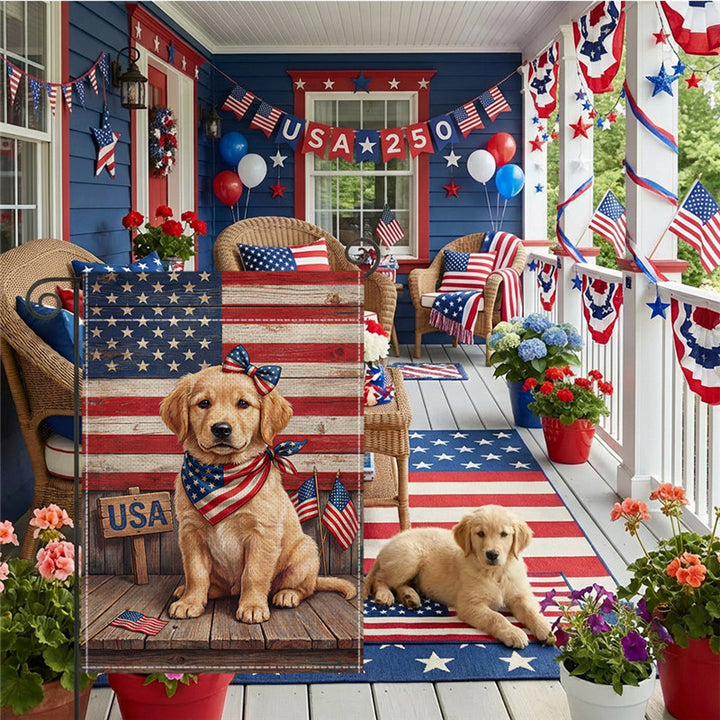 Outdoor Jute Gartenflagge mit patriotischem Fourth of July Einmachglas Blumengrussdesign