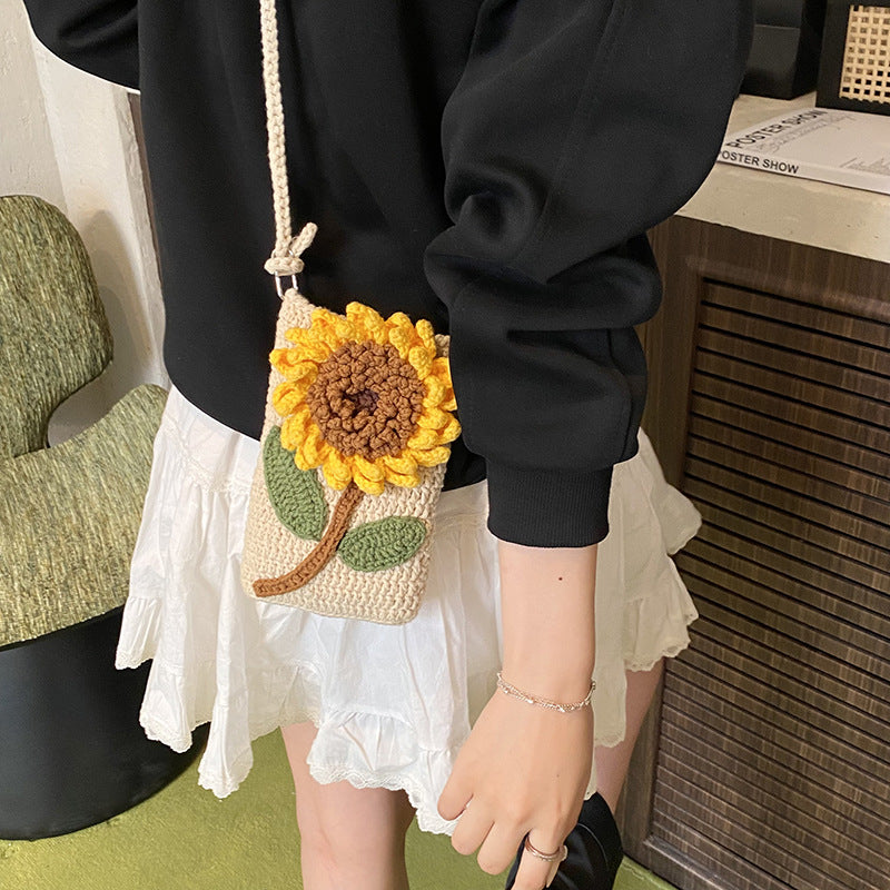 Gehäkelte Sonnenblumen-Schultertasche