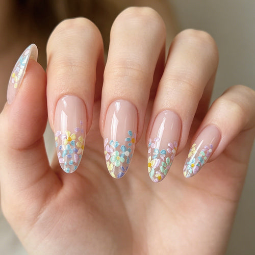 Blumengeschmücktes Press-On-Nagelset Karnz