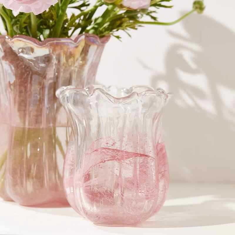 Handgeblasen Rüschentulpen Kunstglas Dekorative Vase Karnz