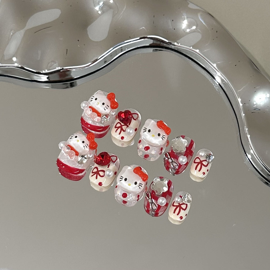 Verspieltes Hello Kitty-Themen Press-On Nagelkunst Set