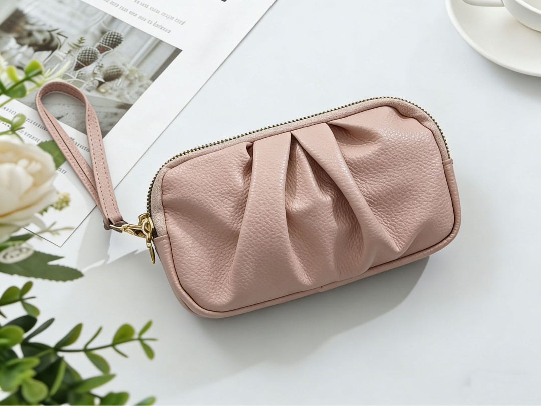 Strukturierte Leder Reißverschluss Clutch Geldbörse Karnz
