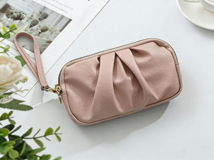 Strukturierte Leder Reißverschluss Clutch Geldbörse Karnz