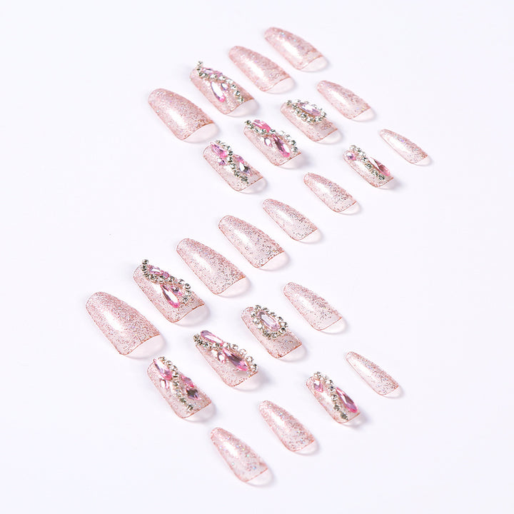 Glamouröse mit Strass verzierte Press-On-Nagelspitzen Karnz