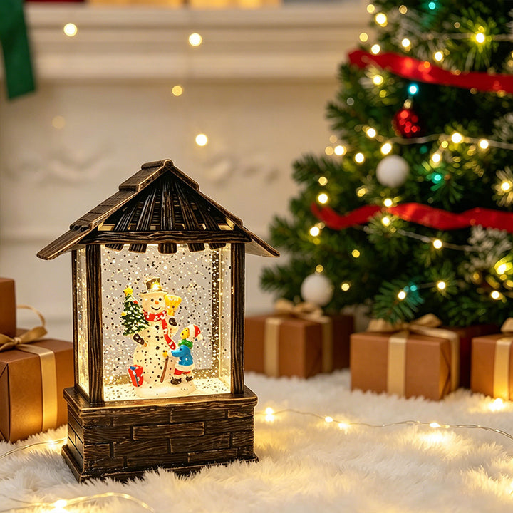 Weihnachtslaterne mit Schneekugel und LED-Beleuchtung Karnz