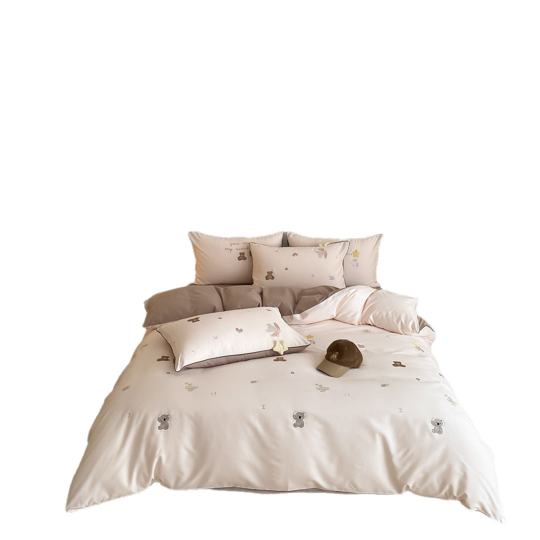 Weiches Baumwollsatin-Bettdeckenbezug-Set mit verspielten Tiermotiven undmini bestickten Motiven