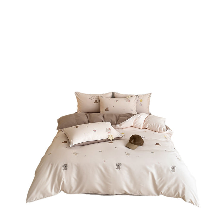 Weiches Baumwollsatin-Bettdeckenbezug-Set mit verspielten Tiermotiven undmini bestickten Motiven