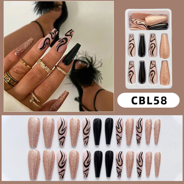 Künstlerisches Press-On-Nagelset mit Glitzer und abstrakten Designs