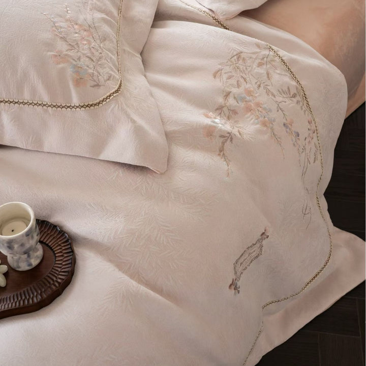 Bestickte Botanische Jacquard Bettwäsche Set