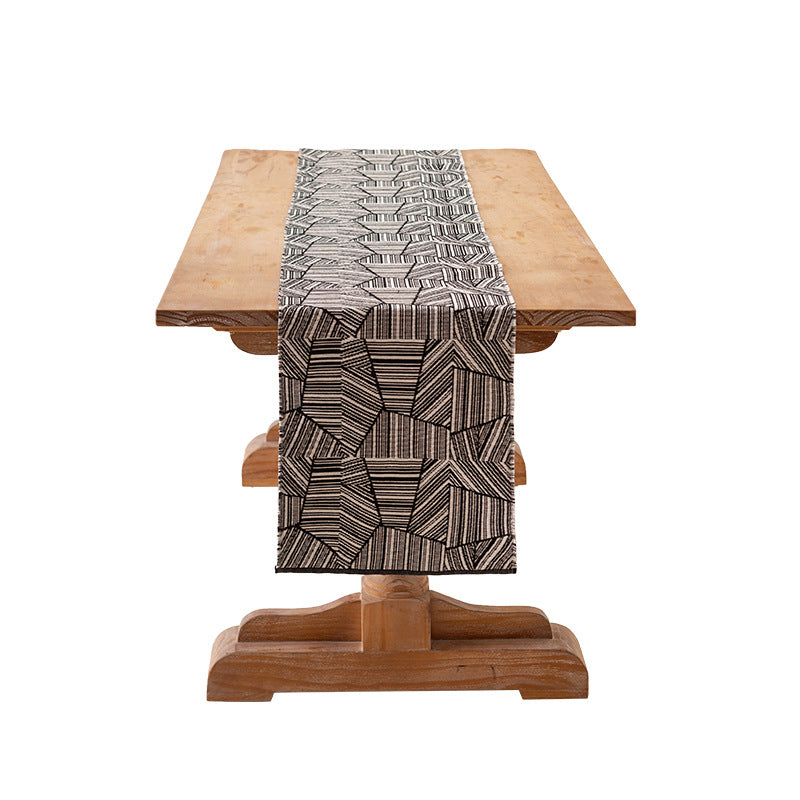 Moderner Baumwoll-Tischläufer mit geometrischem Linien-Jacquard Karnz