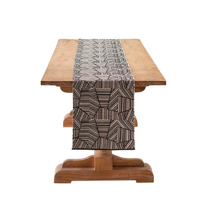 Moderner Baumwoll-Tischläufer mit geometrischem Linien-Jacquard Karnz