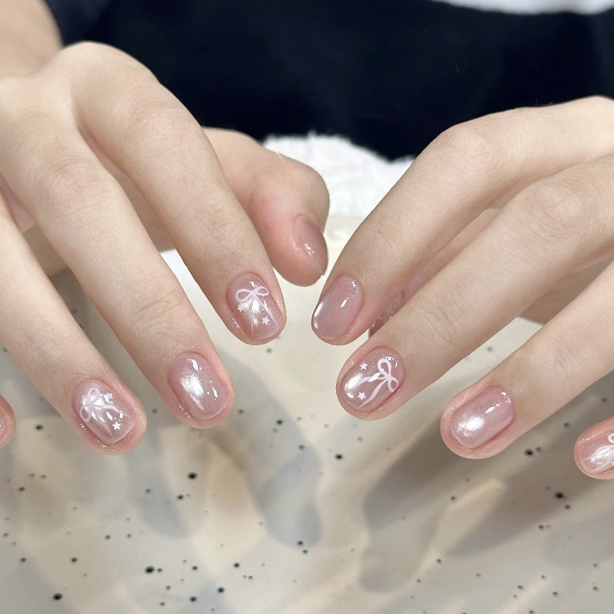 Press-On Nail Art Set mit dekorativem Schleifendesign