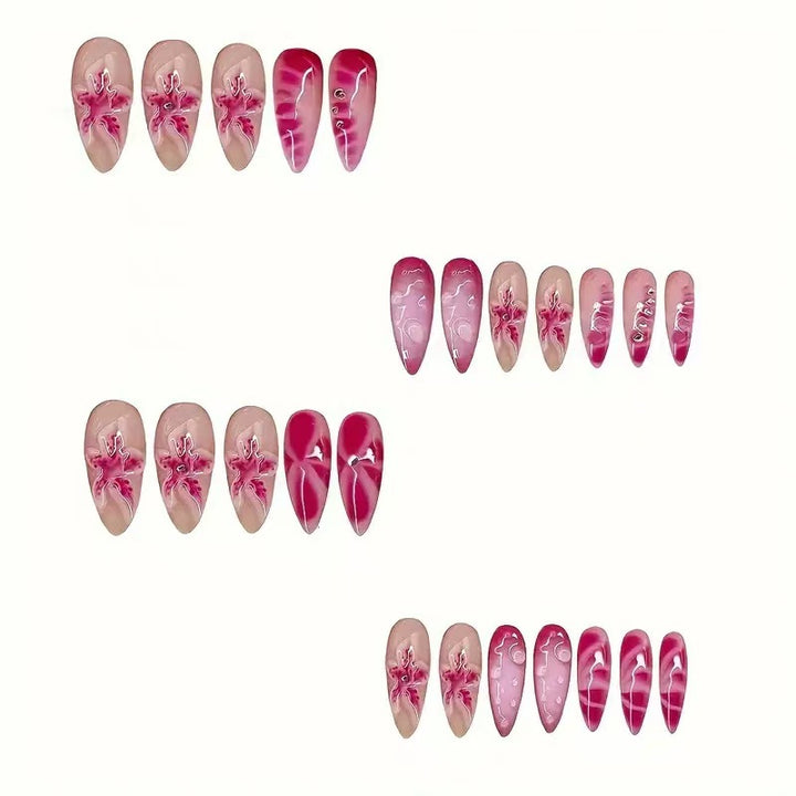Künstlerische Stiletto Nail Enhancements mit aufwendigem Blumenmuster Karnz