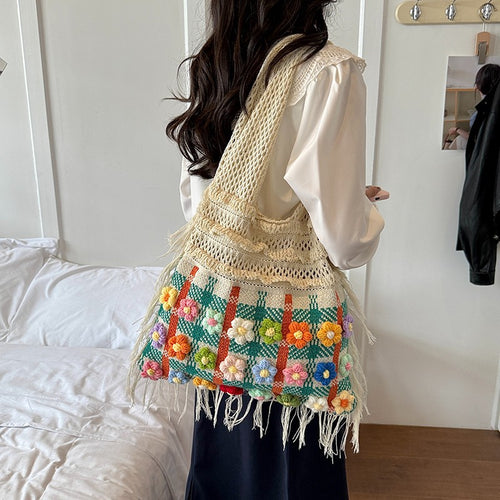 Handgefertigte Floral Häkel Tote Karnz