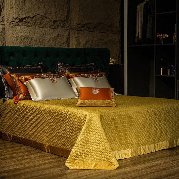 Opulente Satin bestickte Barock Bettbezug und Kissenbezug Ensemble