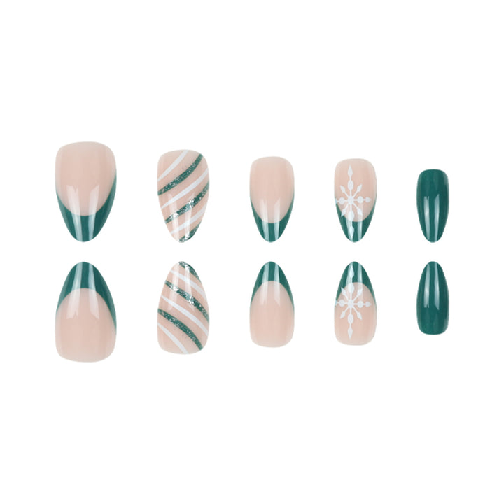 Premium Stiletto Press-On Nagelkunst Set mit Schneeflocken- und Streifendesign Karnz