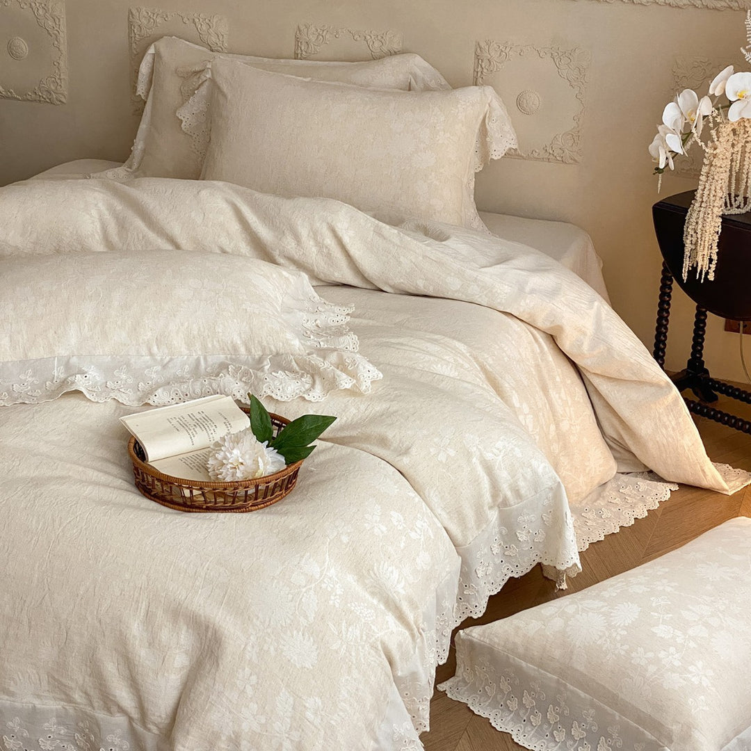 Spitzenbesatz Floral Jacquard Bettbezug Set