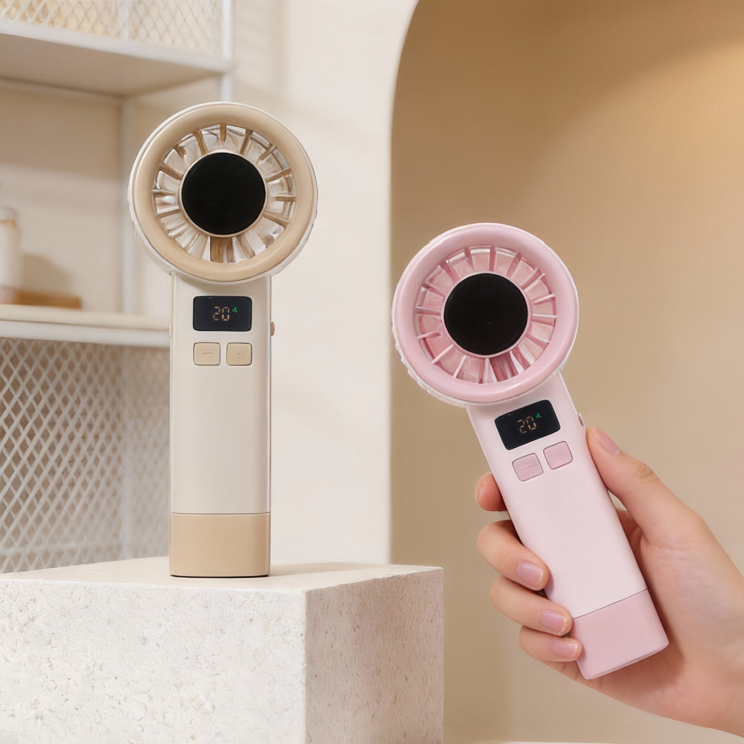 Damen Tragbarer Handventilator mit digitaler Geschwindigkeitsanzeige und stilvollem Design Karnz