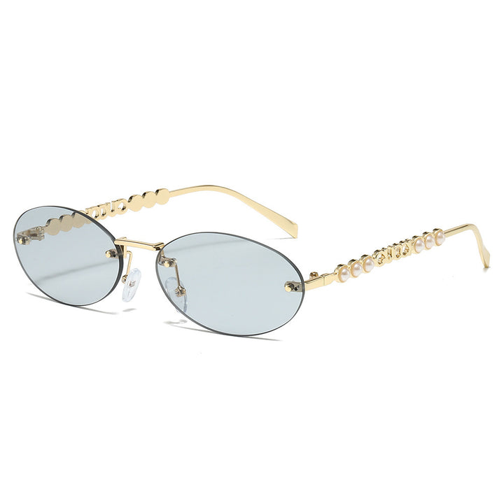 Damen modische Sonnenbrille mit ovalem Rahmen und perlenverzierten Bügeln Karnz