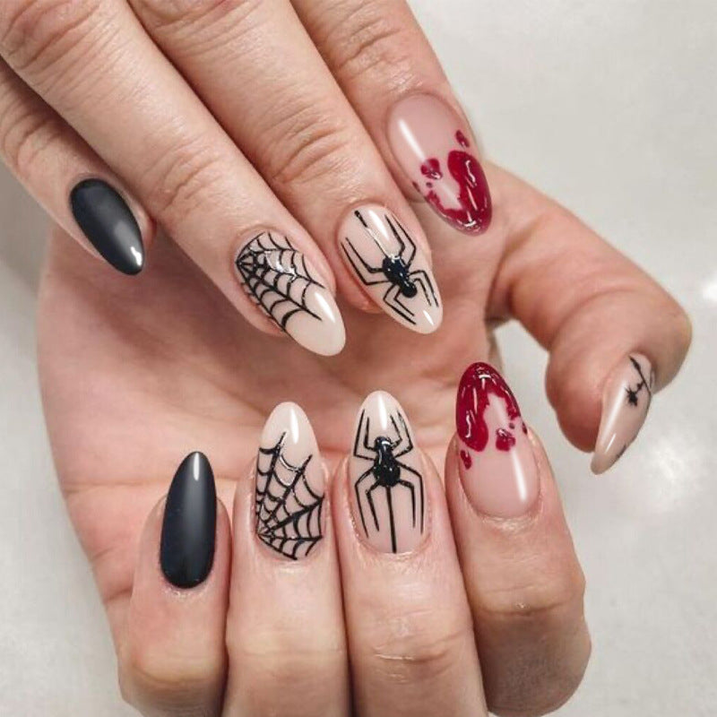 Spooky Spider und Netz-Themen Press-On Nagelkunst Set