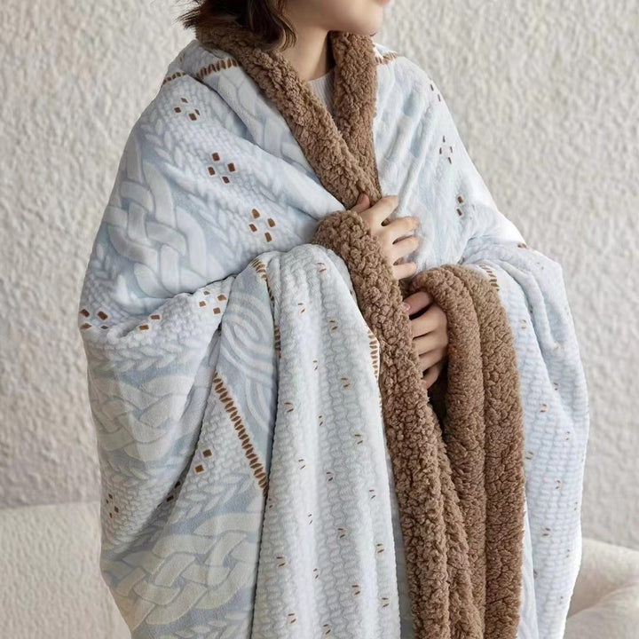 Kuschelige Wohndecke mit Sherpa-Futter und Jacquardmuster